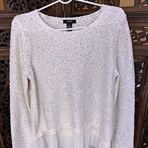 ALFANI IVORY AND SILVER LONG SLEEVE SEQUIN SWEATER PETITE LARGE P/L
